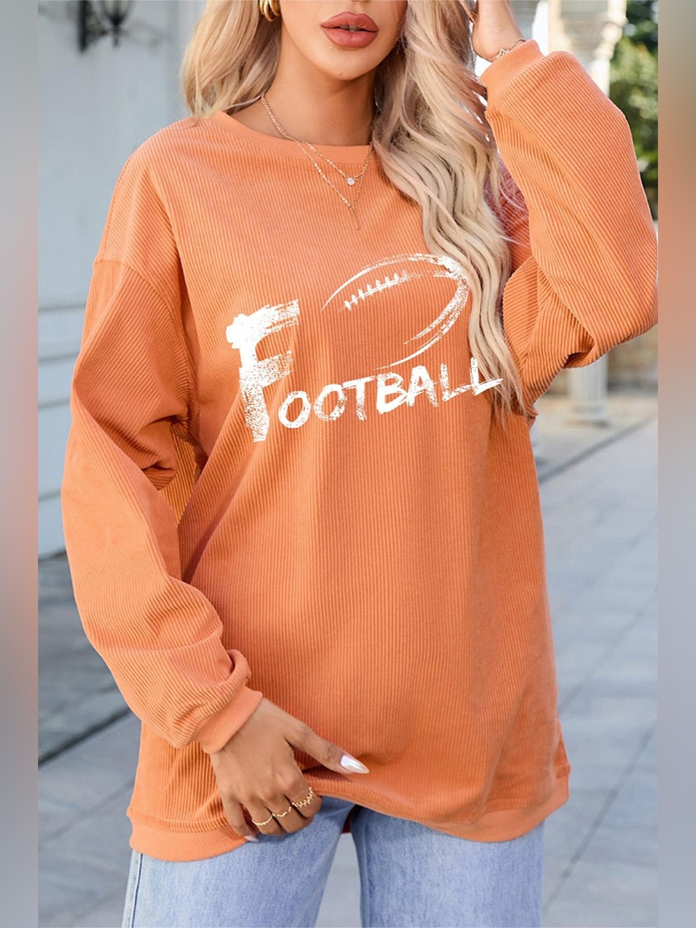 FOOTBALL Round Neck Long Sleeve Sweatshirt